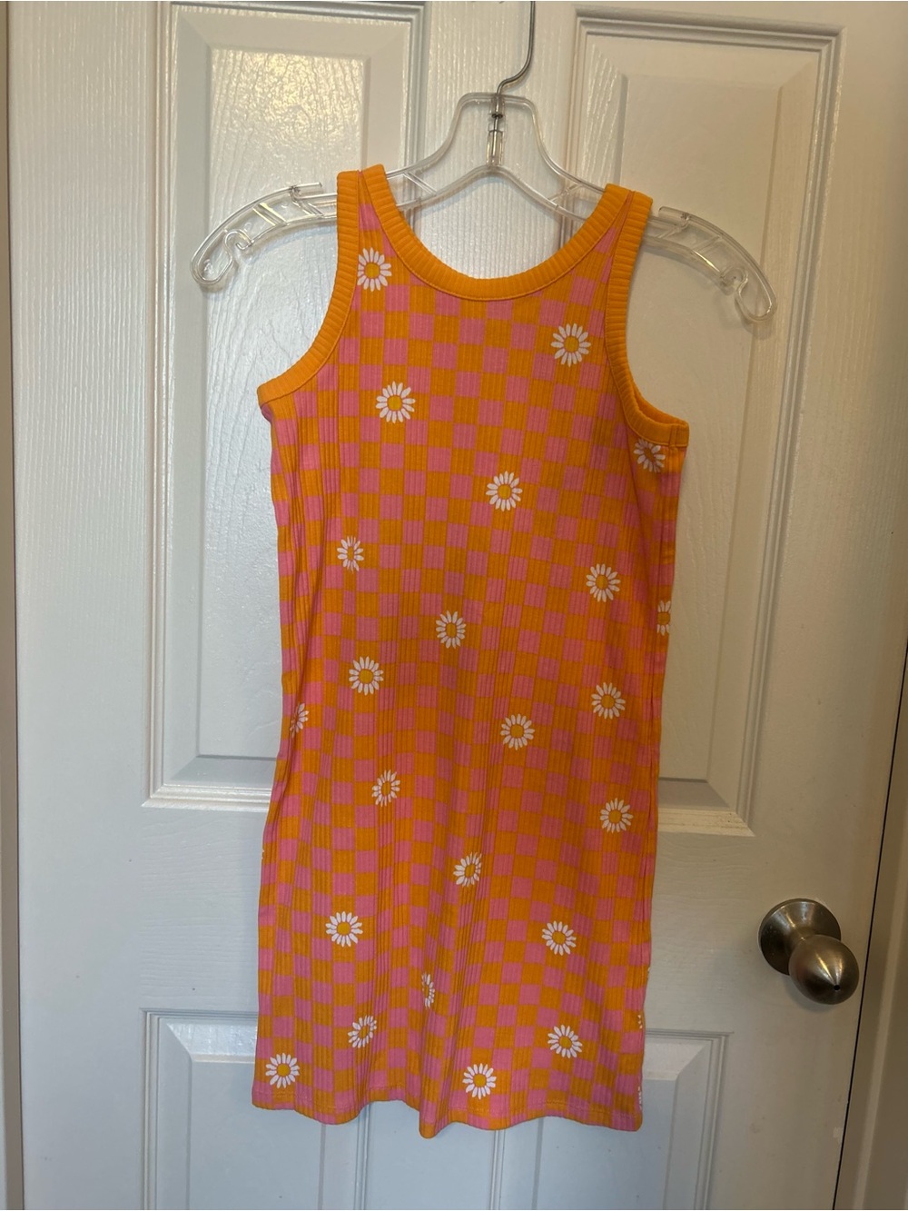 Old Navy Orange and Pink Daisy Checkered Tank Dress size lg 10-12